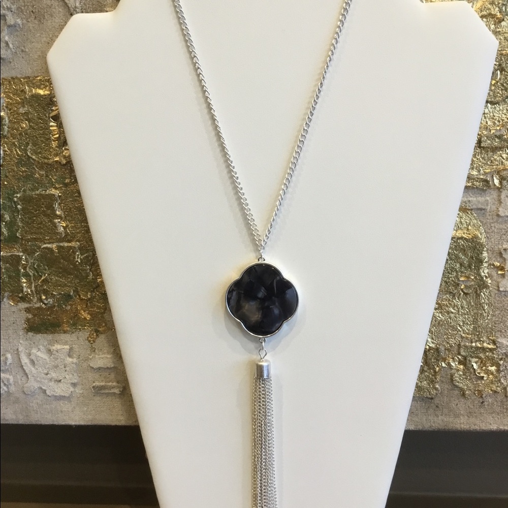 Lucite Quatrefoil Tassel Necklace